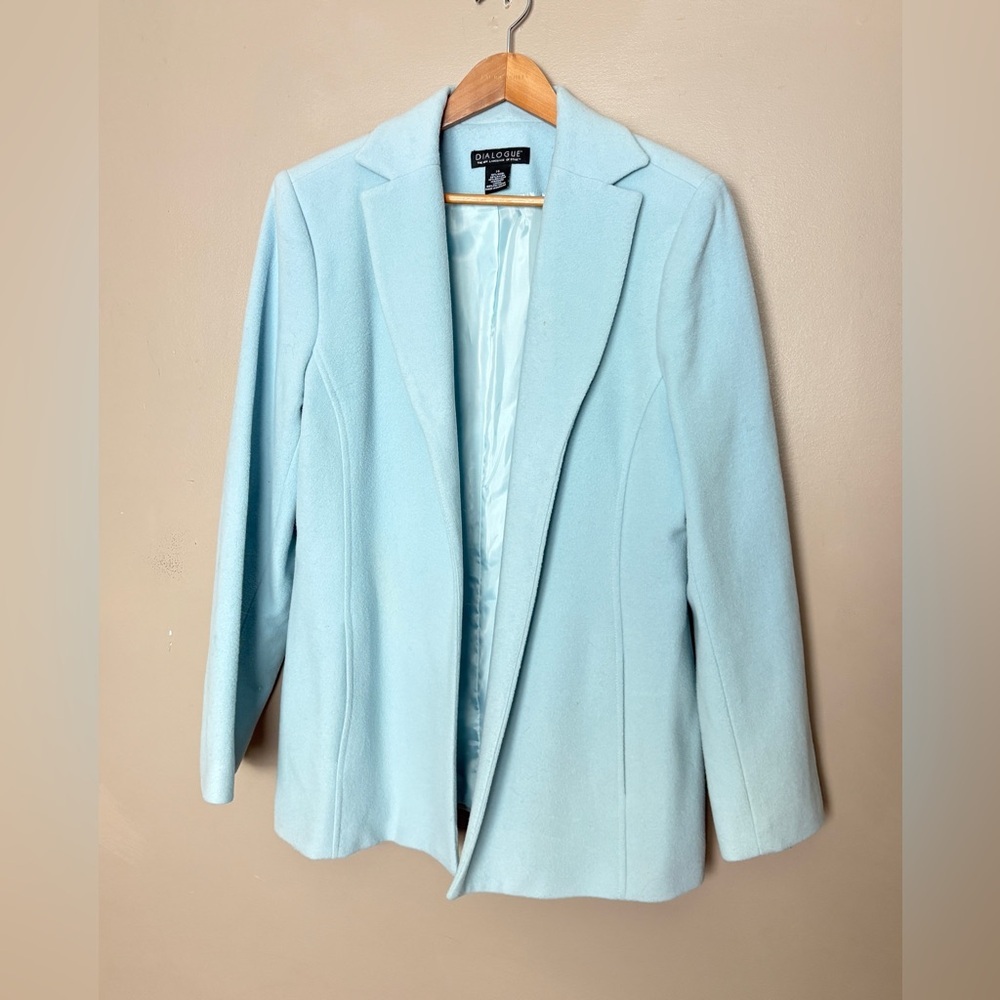 DIALOGUE modernist open blazer wool cashmere nylon jacket light blue sz 14